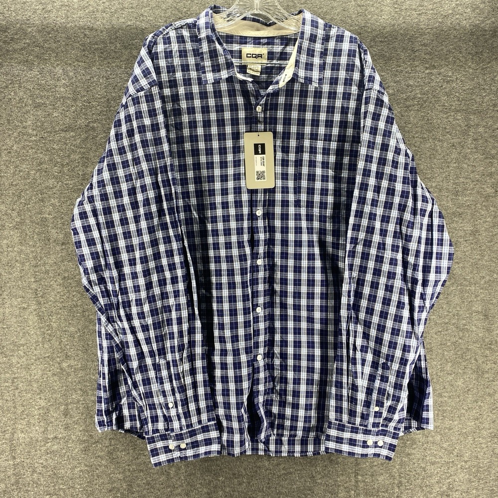 CQR Button Down Shirt Men 3XL Navy Blue Plaid Long Sleeve Cotton NEW